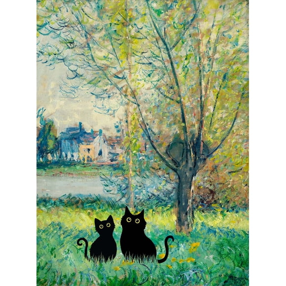 Claude Monet Artworks Interesting Cute Black Cat Lotus Pond Poster Canvas Paintings Wall Art Pictures for Living Room Home Decor, 50*70cm, unframed.,3