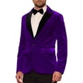thumbnail image 4 of Chaqueta de traje de terciopelo INSPIRE CHIC para hombres, blazer de terciopelo con solapa en contraste para bodas y fiestas, talla XL, color púrpura, 4 of 5