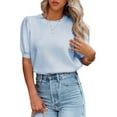 thumbnail image 2 of Yesfashion Womens Puff Short Sleeve Sweater Tops Crewneck Basic Knit Solid Pullover Blouse, 2 of 6