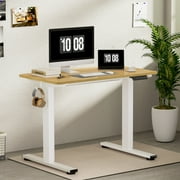 FitStand 48x24 Whole-Piece Desktop Height Adjustable Standing Desk White and Maple Ergonomic Home Office Computer Desk with 2 Hooks