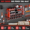 thumbnail image 5 of Heavy Duty Power Tool Organizer Wall Mount with Charging Station, Large Garage Organization with 10 cordless Drill Holder, 4 Layers Tool Organizers and Storage, Tool Rack with 6 Power Strip, Red, 5 of 9