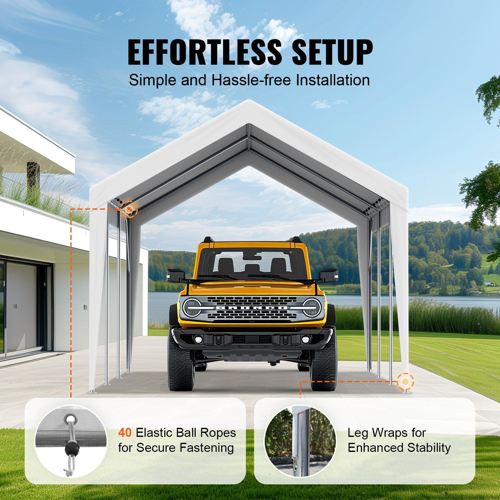 10x20 ft Carport Canopy Replacement Cover, Heavy-Duty Waterproof & UV Resistant, Fits Garage Shelter Tent, Includes Ball Bungees, White (Top Only, No Frame)