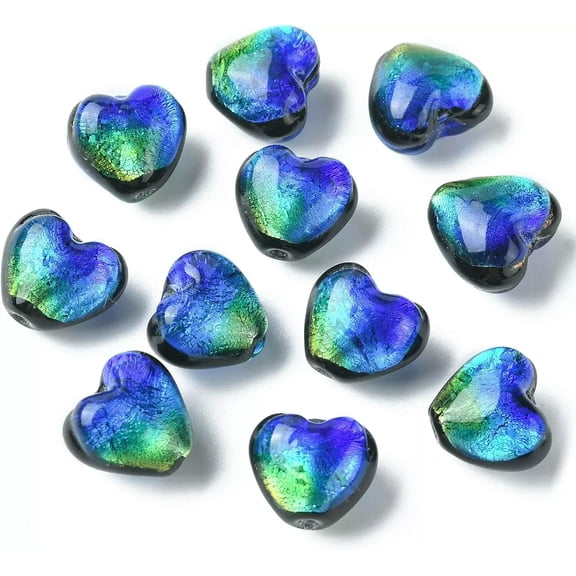 U8MO 20x Handmade Foil Lampwork Glass Heart Loose Spacer Bead for DIY Jewelry Making
