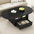 thumbnail image 5 of IBF Black Coffee Table with Drawer, Oval Foldable Center Table with Storage, Modern Wood Living Room Table with Wheels, Multifunctional Extendable Tea Table for Home Bedroom Office, Black Oak,, 5 of 18