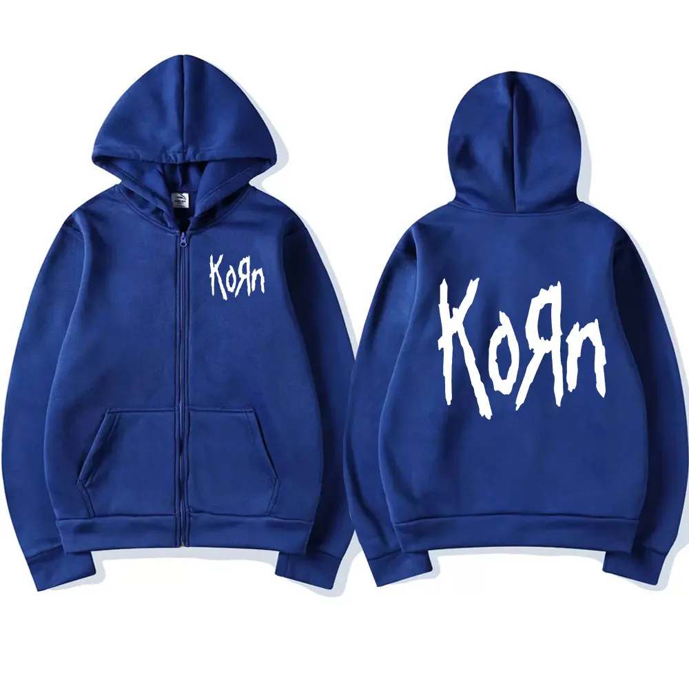Korn Rock Band Letter Logo Zipper Hoodie Men's Metal Gothic