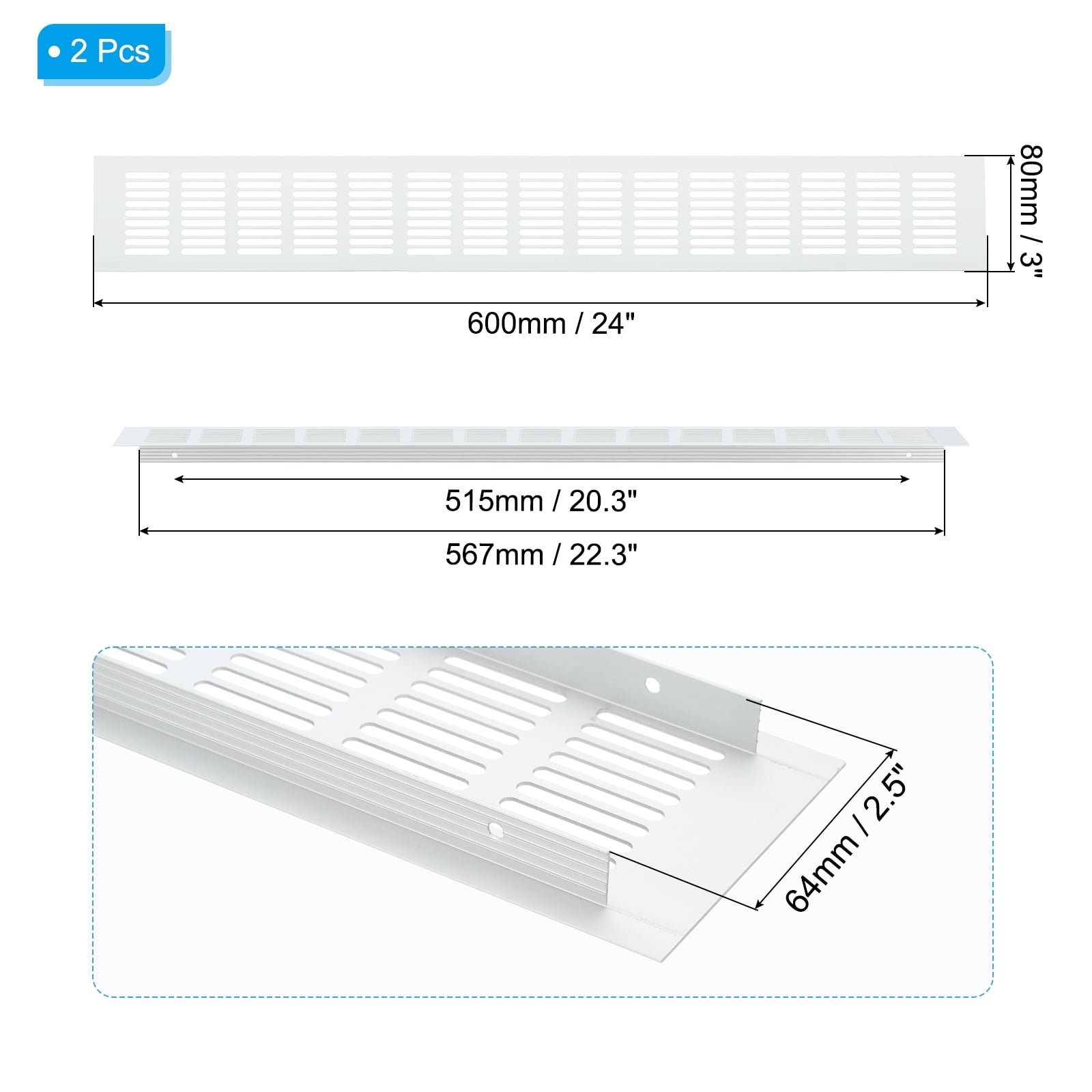 Uxcell 24 x 3 Inch Door Air Vent Cover, 2 Pcs Heavy Duty Grille Ventilation