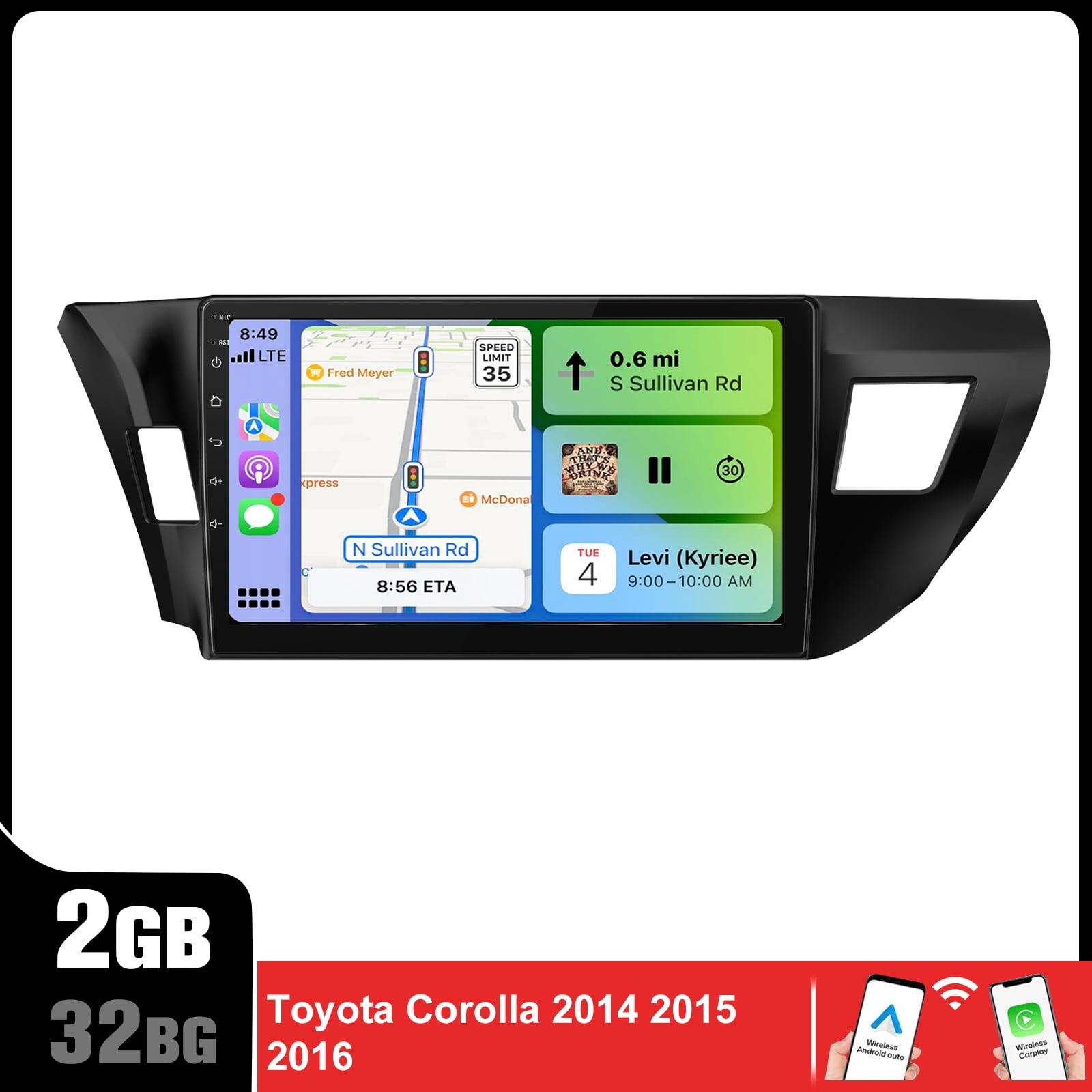 Car Stereo for Toyota Corolla 2014 2015 2016 touch screen has Android Auto Wireless Carplay, Bluetooth WIFI supports GPS Navigation