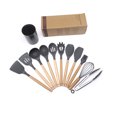 thumbnail image 1 of Utensilios de cocina de silicona, 12 piezas, sartén antiadherente, utensilios de cocina, espátula con mango de madera, cuchara para sopa, raspador, traje, 1 of 6
