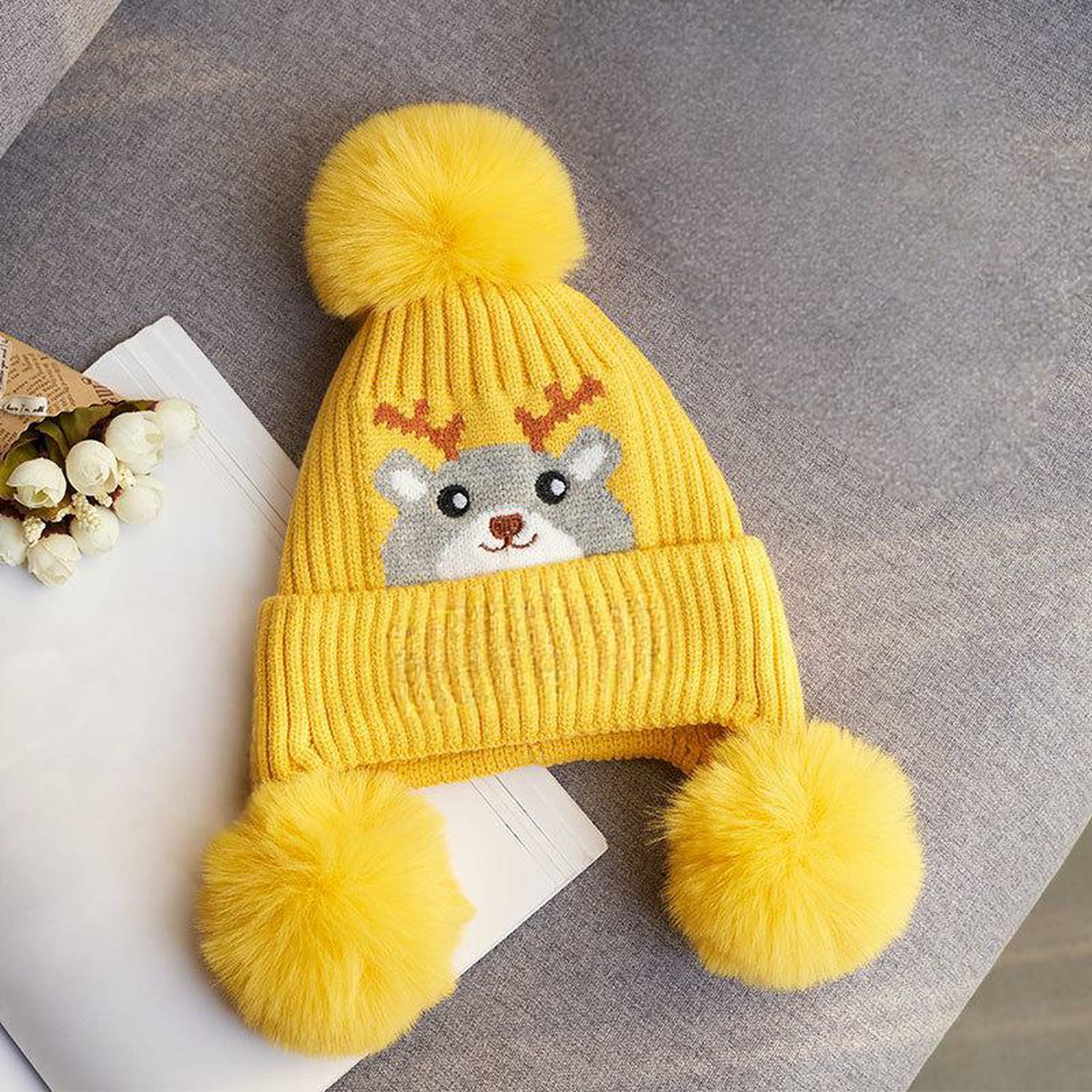 Children's cartoon wool cap knitted hat padded and thickened windproof cap