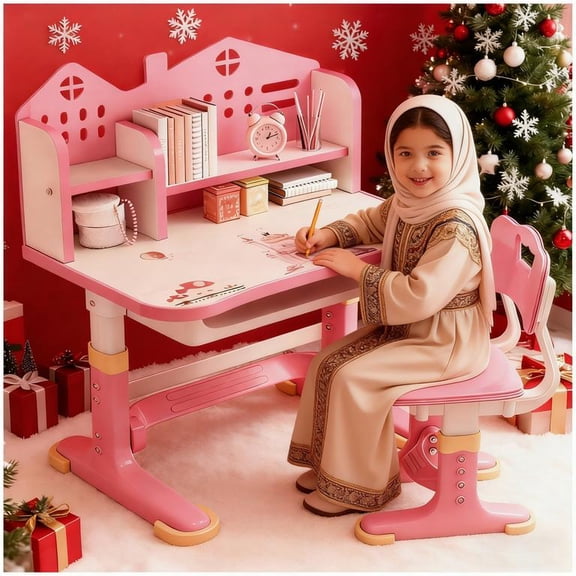 YNCE Height Adjustable Kids Desk and Chair Set, Kids Functional Desk and Chair Set, Children Study Desk, Study Table School Writing Table for Writing Reading
