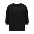 thumbnail image 3 of Fmbrln Womens Trendy 3/4 Sleeve Hoodless Sweatshirts Casual Crew Neck Cropped Sweatshirts Loose Comfy Pullover Tops Black M, 3 of 4