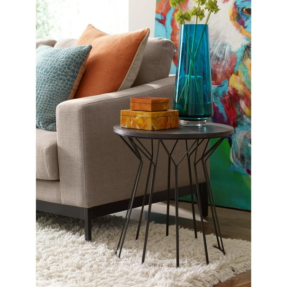 Decor Fleur Black Metal Side Table with Wood Top