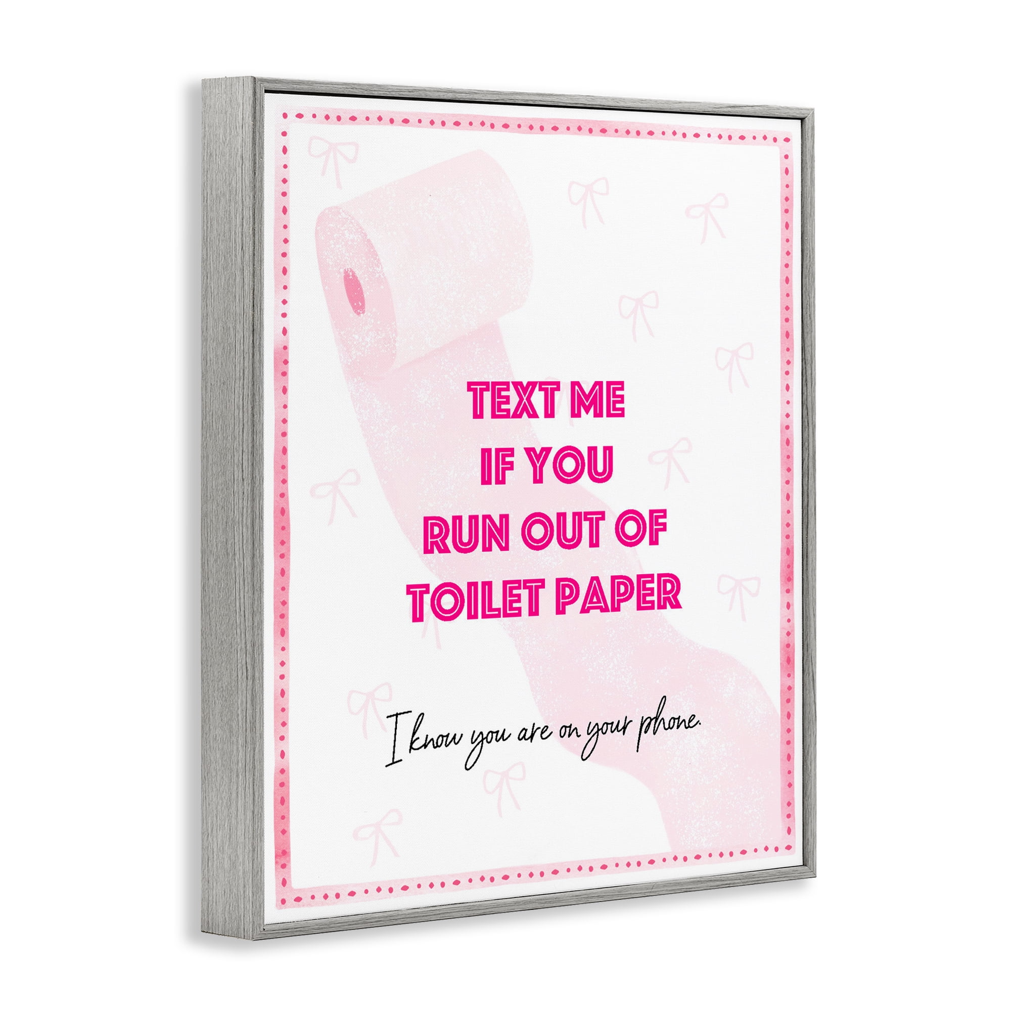 Pink Text for Toilet Paper Gray Framed Giclee Art, design by Ziwei Li