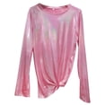 thumbnail image 4 of Rhuody Womens Tops Metallic Luster Long Sleeve Loose Fit Shiny Pullover T Shirt Blouse Crewneck Tee Leisure Wear Pink M, 4 of 4