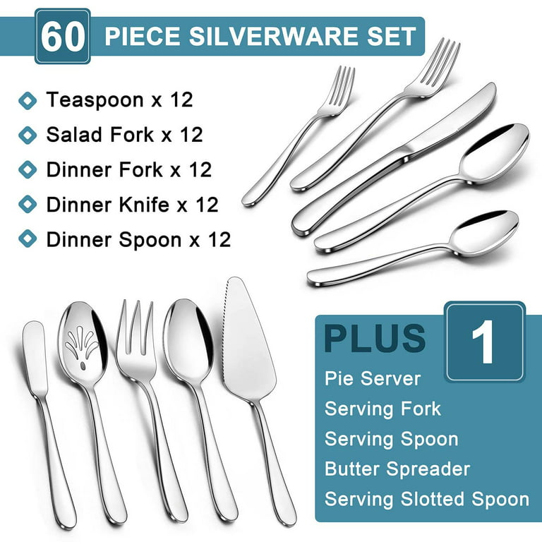Vesteel 65 Piece Modern Silverware Set with Serving Utensils, Stainless  Steel Flatware Cutlery Set for 12, Eating Utensils Tableware Include Forks  Knives Spoons, Heavy Duty & Mirror Finished 