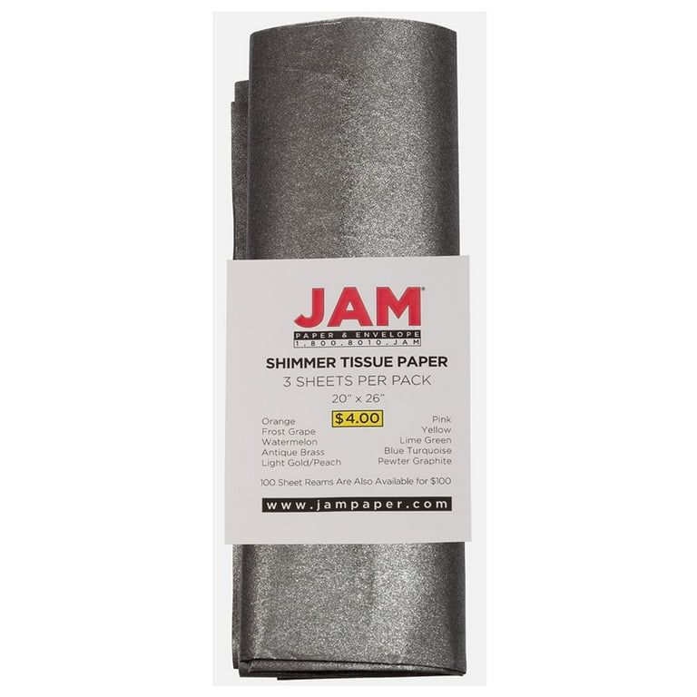 JAM Paper & Envelope Shimmer Gift Tissue Paper, Pewter Graphite Gray, 3  Sheets per Pack 