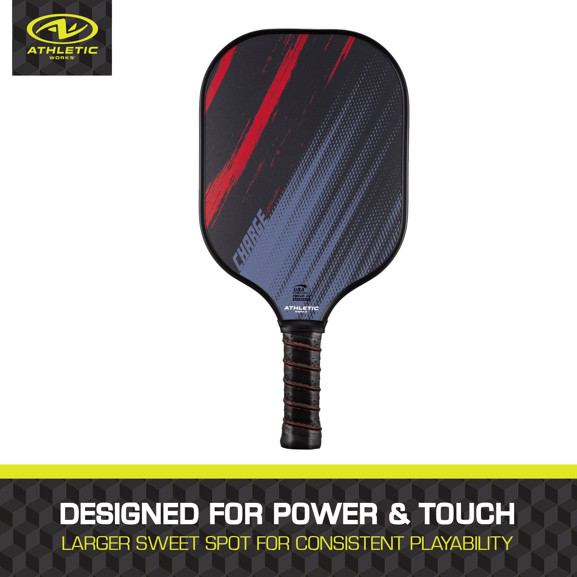 Athletic Works Charge Fiberglass 2-Player Pickleball Paddle Set, Includes 2 Paddles/2 Pickleballs/Carry Bag, Red