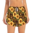thumbnail image 4 of Lsque Yellow Black Plaid Sunflower Printed Women's Running Shorts with Liner Pockets,Elastic Quick Dry Workout Athletic Gym Yoga Shorts,Womens High Waist Shorts-Large, 4 of 9