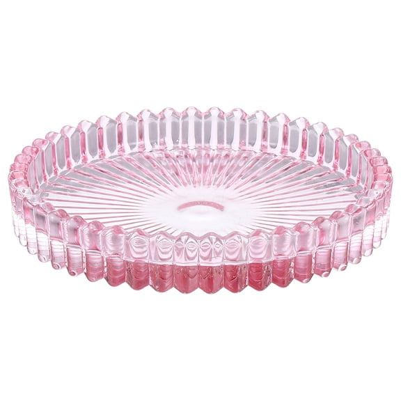 Uxcell 1 Pcs Pink Candle Holder Plates, 4"  Round Glass Candle Tray Tealight Incense Holder Dish Candlestick Striped Gear for Tea Light Aromatherapy Wedding Modern Styles Home Decor