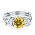 thumbnail image 3 of Gem Stone King 2.80 Cttw Round Yellow Citrine 3-Stone Ring for Women | 925 Sterling Silver | Round 7MM and 5MM | Three Stone Wedding Engagement Anniversary Promise Ring for Women | Size 5, 3 of 6