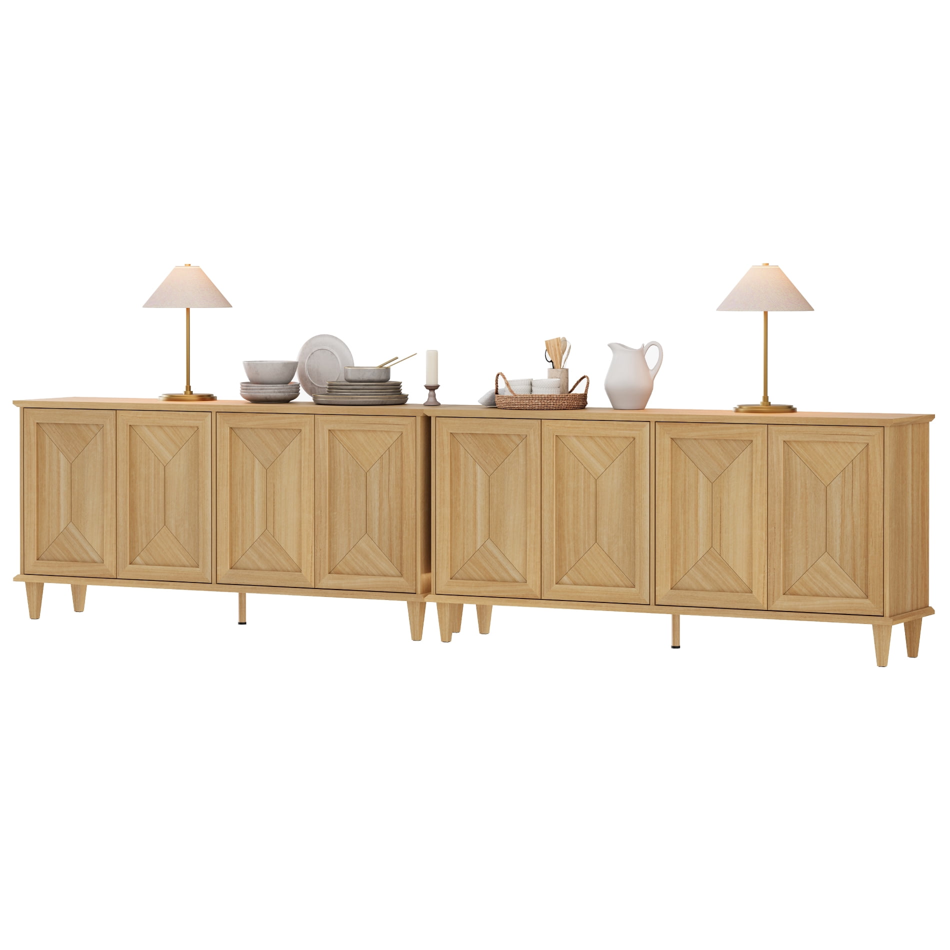 WAMPAT Modern Farmhouse Media Console for 85-130+ inch TVs,130-inch Large Double Unit TV Stand with Handcrafted Patchwork Doors,Massive Storage with Adjustable Shelves & Cable Management,Natural Oak