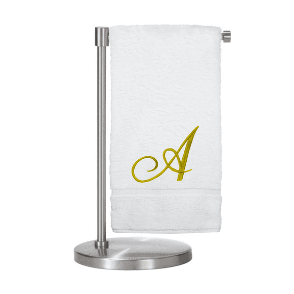 Monogrammed Bath Towel, Personalized Gift, 27 x 54 inches - Set of 1 - Gold Script Embroidered Towel - 100% Turkish Cotton- Soft Terry Finish - for Bathroom or Spa - Script A White