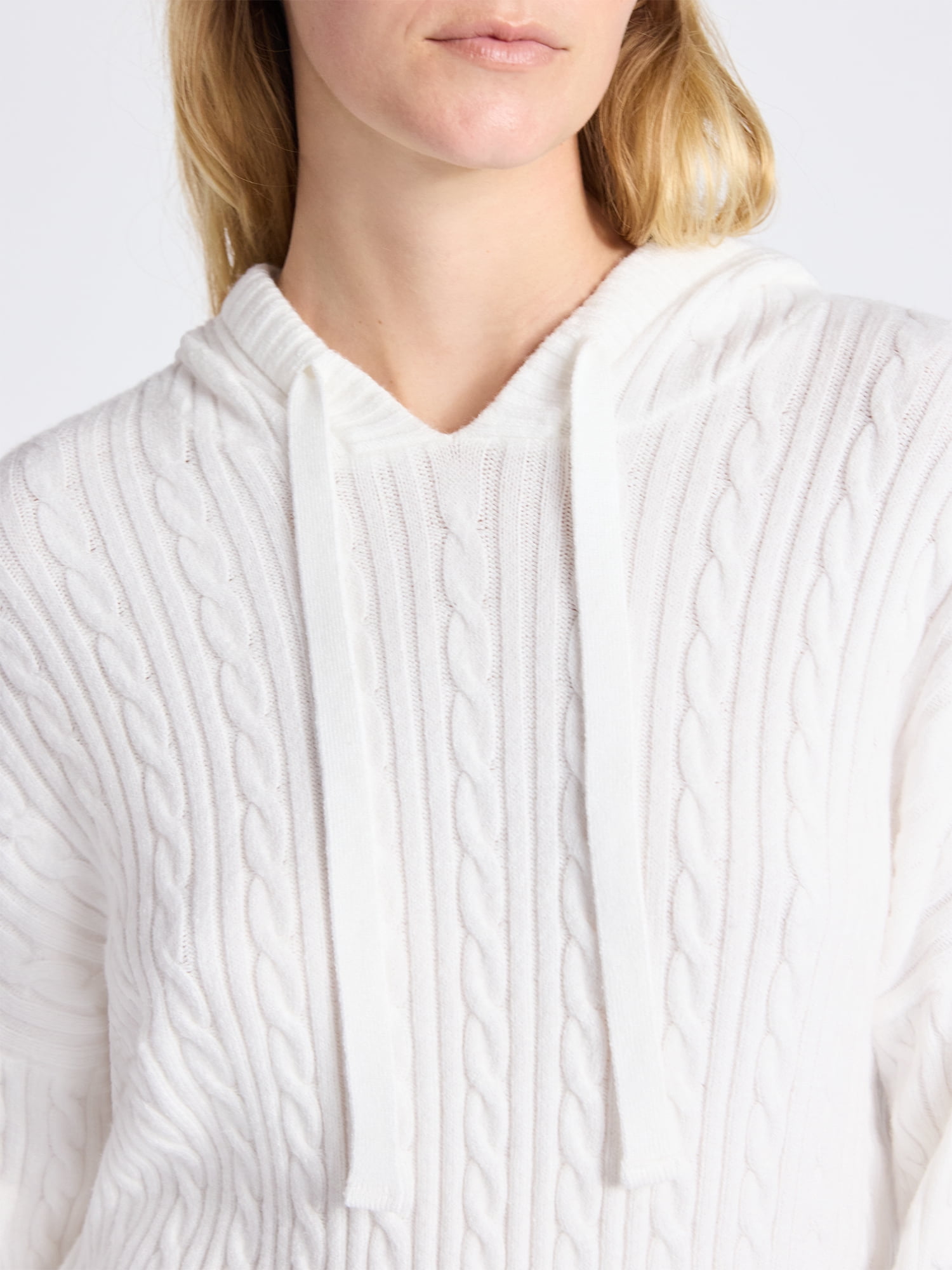 Free Assembly Women's Cozy Yarn Cable Knit Hoodie Sweater, Midweight, Size XS-XXL