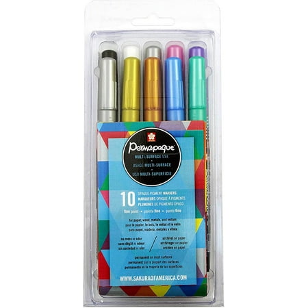 48106 10-Piece Permapaque Assorted Color Metallic Fine Point Opaque Paint Marker Set, Metallic effect shows best on coated papers By