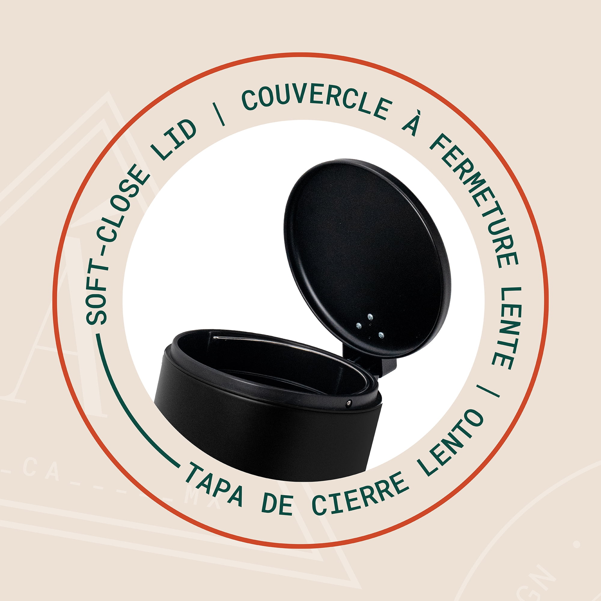 Acento Rondo 1.3 Gallon Round Step Trash Can with Soft-Close Lid, Removable Liner Bucket, Premium Pedal Metal Waste Bin for Bathroom, Bedroom, Dorm, Office, Matte Black