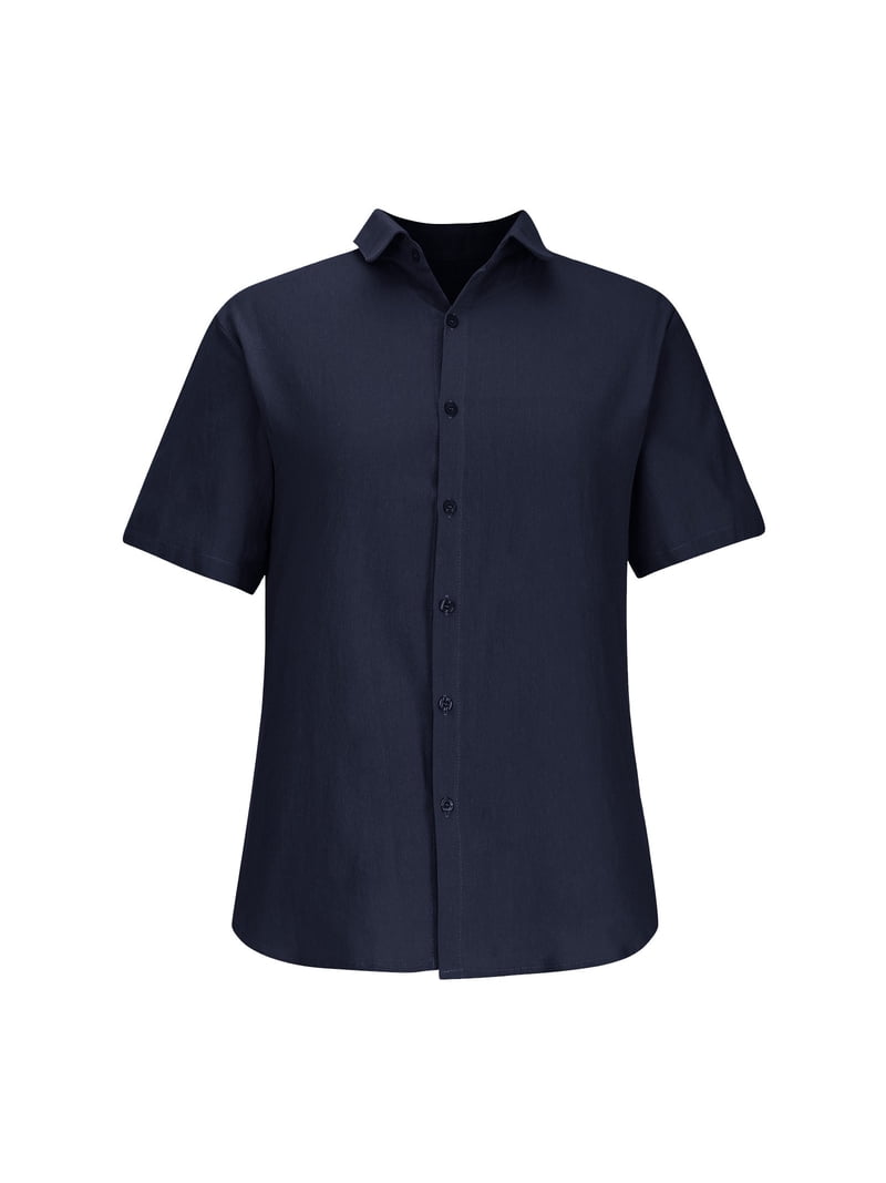 plus size dress shirts for men Busydd Mens Dress Shirts Short Sleeve Button Up Shirts Casual Solid Color Cotton Linen Shirts for Men Stylish Turndown Collar Oversized Blouses Plus