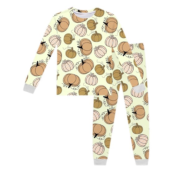 Halloween Pajamas Kids Size 6-7 Years Childrens Nightwear Long Sleeve Top and Pants Soft Homewear Set Pjs for Boys Light Yellow