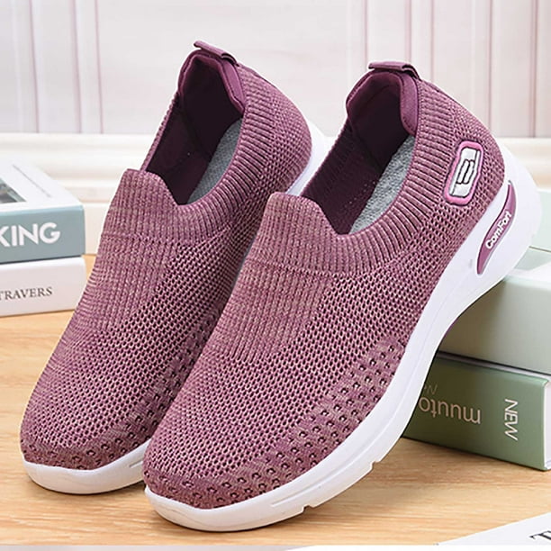 Quealent Womens Sneakers Women's Slip On Canvas Sneaker Low Top Casual  Walking Shoes Classic Comfort Flat Fashion Sneakers,Purple 8 