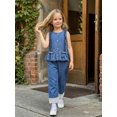 thumbnail image 6 of BemeyourBBs 2Pcs Kids Toddler Baby Girl Denim Outfits Summer Clothes Sleeveless Bow Decor Ruffle Denim Tank Tops Lace Trim Wide Legs Jeans Pants Set, 6 of 8
