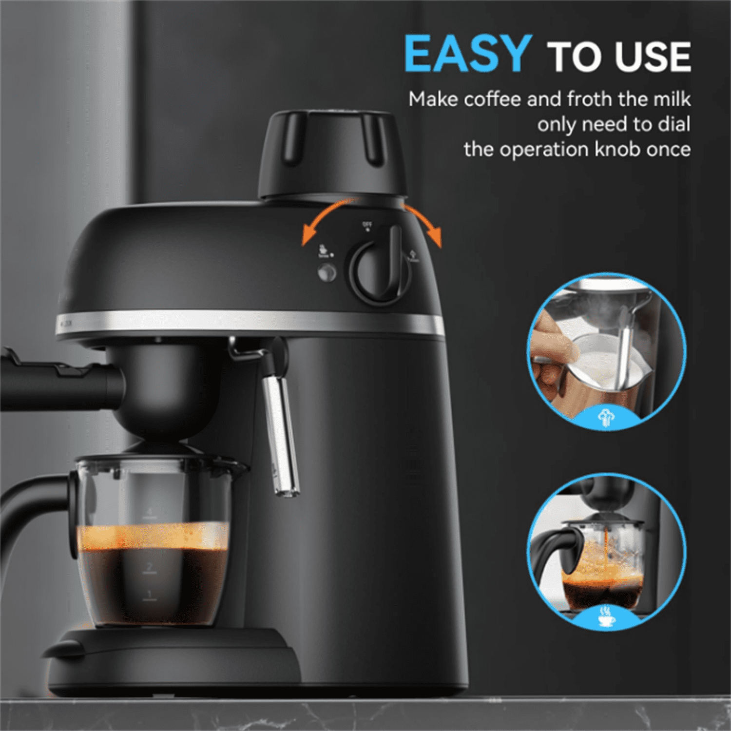 3.5 Bar Espresso & Cappuccino Machine with Steam Wand, Compact Design Coffee Maker for Latte, Safety Lock & Tritan Cups, 800w, Black