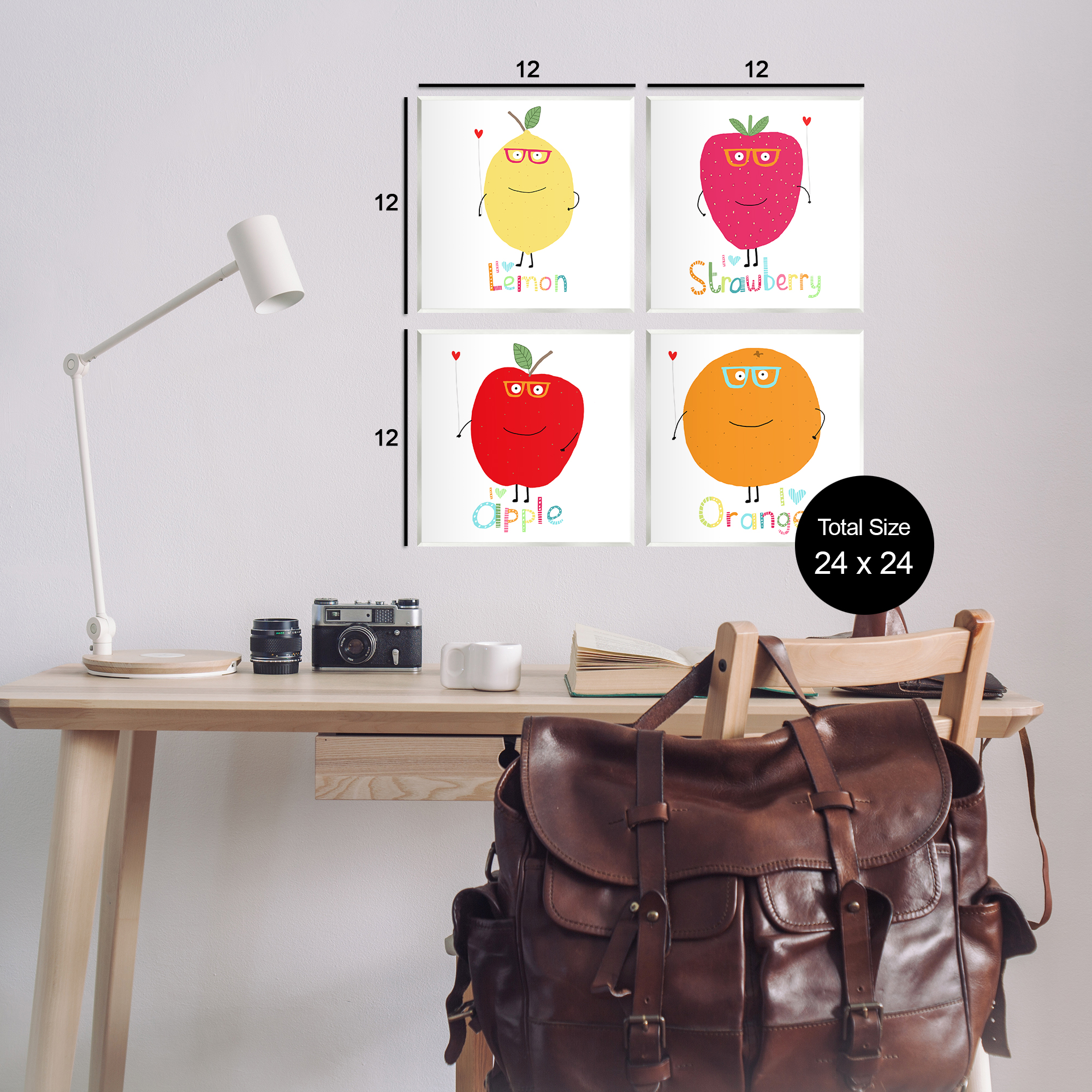 Stupell Industries Whimsical Hipster Fruits Food & Beverage Painting Unframed Art Print Wall Art, 12 x 12, Set of 4