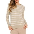 thumbnail image 2 of Suéter Casual INSPIRE CHIC para Mujer, de Cuello Redondo, Rayas, Diseño Hueco, Tendencia Otoño Invierno, Color Beige, 2 of 5