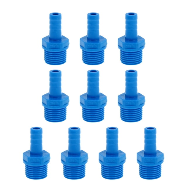 Conector de Tubería Recta de Rosca Macho de Manguera de Plástico 0.4" 1/2"G Azul 10 Pcs
