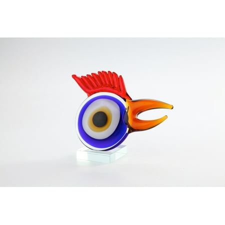 Glass Red Rooster - Red and Blue Hand Blown Glass Rooster Eye Tabletop Accessories 9