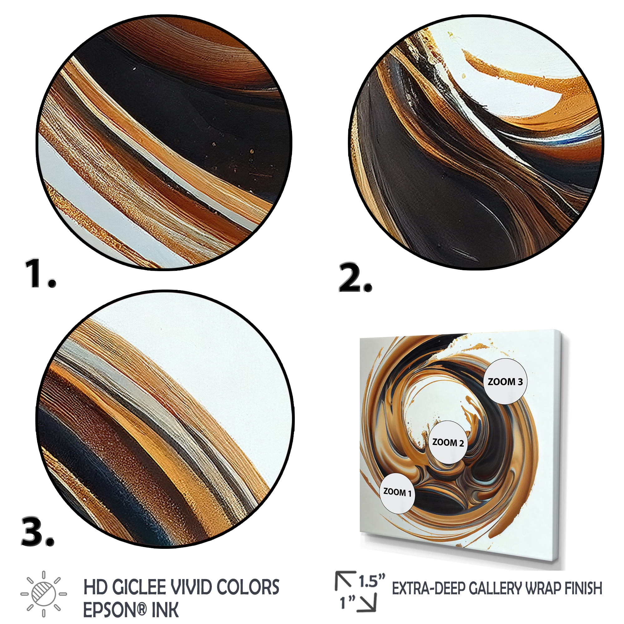 Designart Black And Gold Swirl II Canvas Wall Art