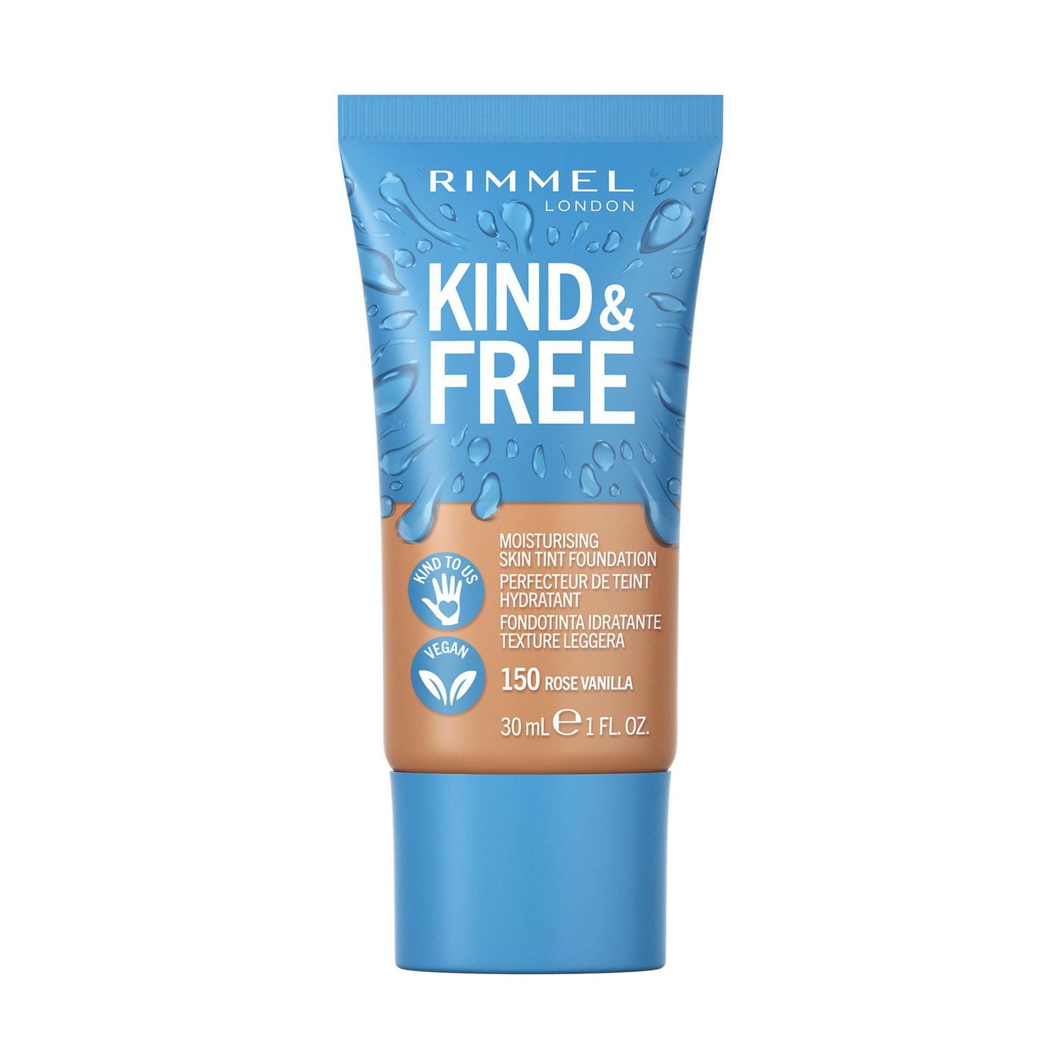 Rimmel KIND & FREE Perfecteur de Teinte 100 % végétalien, formulé avec de la vitamine E, de la pro vitamine B5 et de l'aloe vera Fond de teint végan léger