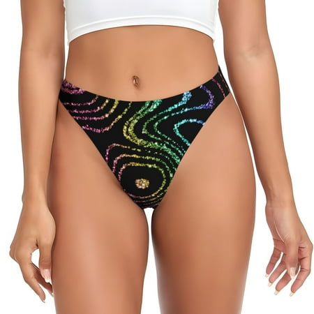 Qokaie Rainbow Glitter Printed Women s Cotton Thong Underwear  Sexy Breathable Panties G-string-X-Large