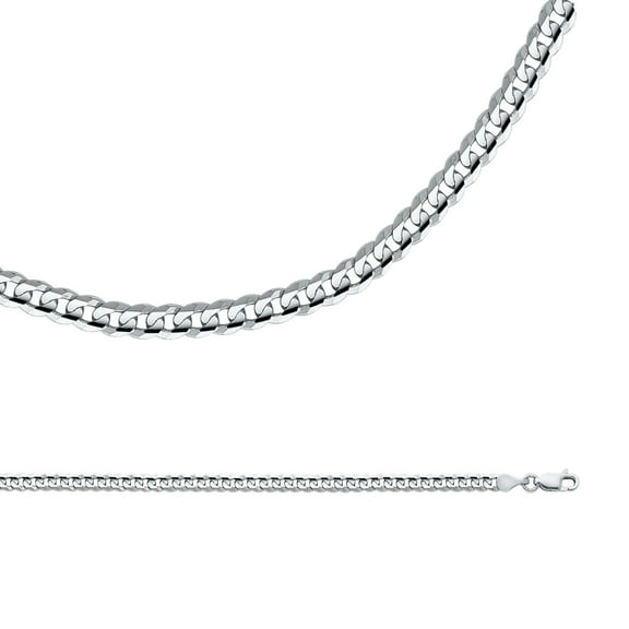Solid 14k White Gold Chain Cuban Necklace Curb Link Concave Polished Finish Genuine, 4 mm - 18 inch