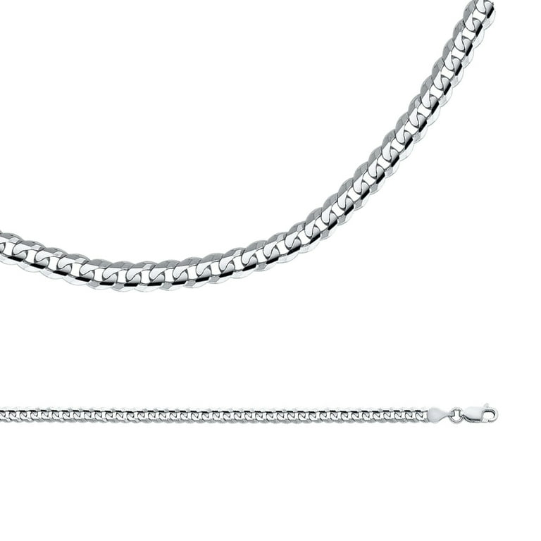 Solid 14k White Gold Chain Cuban Necklace Curb Link Concave