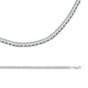 Solid 14k White Gold Chain Cuban Necklace Curb Link Concave Polished Finish Genuine, 4 mm - 24 inch