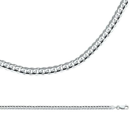 Solid 14k White Gold Chain Cuban Necklace Curb Link Concave Polished Finish Genuine, 4 mm - 24 inch