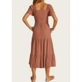 thumbnail image 6 of FreshPretty Women Spring Summer Casual Linen Short Sleeve Midi Dress Button V Neck Tiered Vacation Sundress with Pockets, 6 of 6