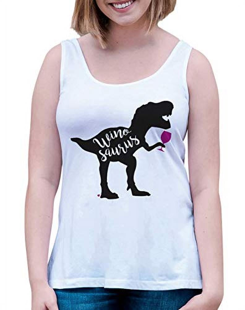 7 ate 9 Apparel Women's Winosaurus Dinosaur Tank Top White