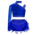 thumbnail image 4 of iiniim Girls Dance Outfits 2-Piece Rhinestones Crop Top and Ruffles Feather Skirt Set Dancewear Blue 10, 4 of 7