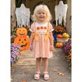 thumbnail image 6 of RUINIXCW Toddler Baby Girl Halloween Dress Infant Baby Girl Summer Fall Dress Clothes Pumpkin Embroidery Collar Puff Short Sleeve Dress with Bow, 6 of 8