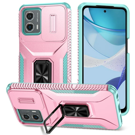 Heavy Duty Case for Motorola Moto G Stylus 5G 2024, Military Grade Dual Layer Hybrid Rubber Bumper with Sliding Camera Cover,Built-in 360 Degree Swivel Stand Car Magnetic - Rosegold